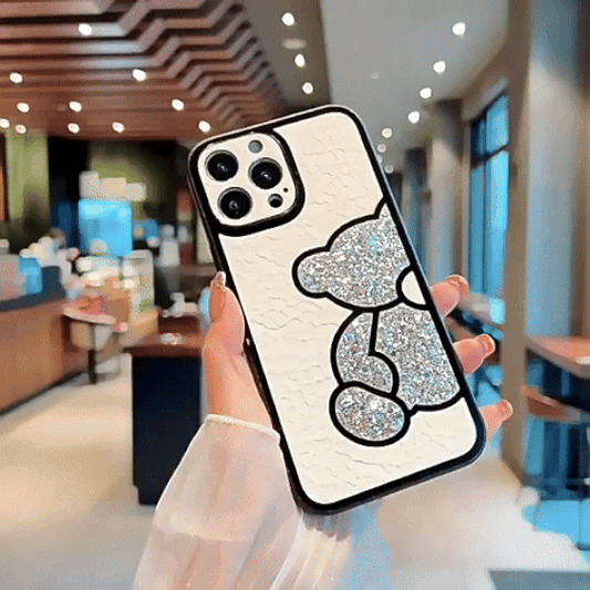 Cute Bear and Rabbit Glitter Phone Case For iPhone